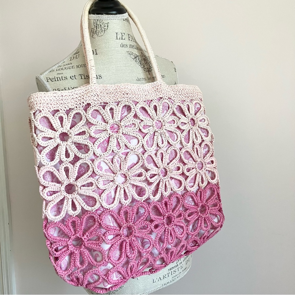 Sun N Sand Woven Flower Tote Bag